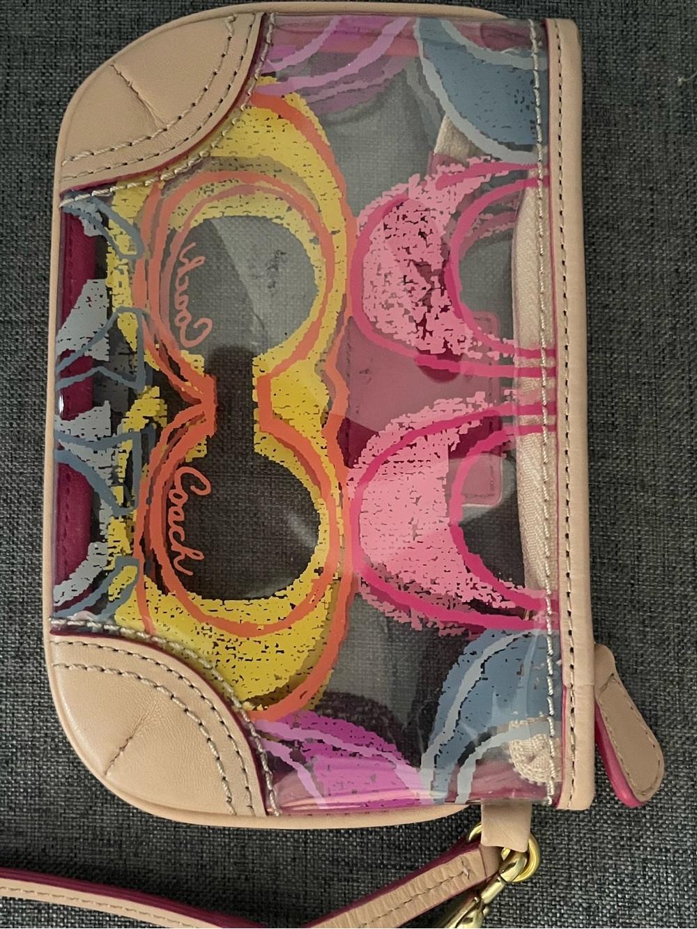 Coach Multicolor Signature Graphic clear Wristlet in Pink, Yellow, Blue, Cream - Picture 2 of 7